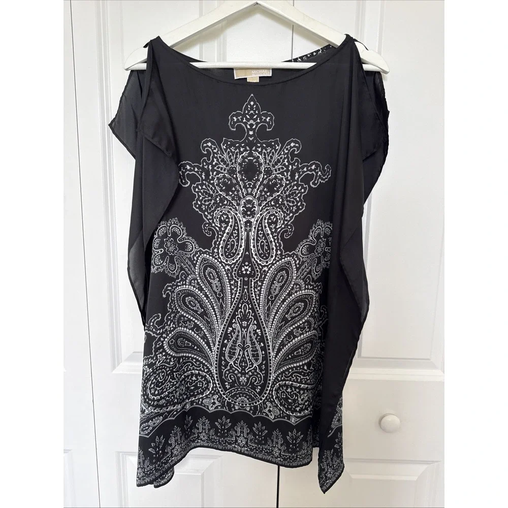 Michael Kors Tunic Bandana Top Black Size‎ S/M Tunic Flowy Paisley